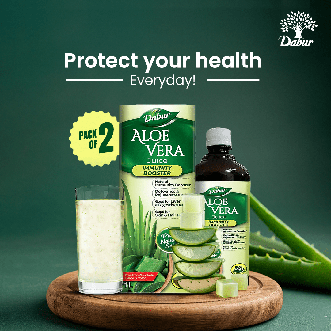 Dabur Aloe Vera Juice | For Immunity, Detoxification, Digestion, Skin & Hair Pack of 2 (1L)