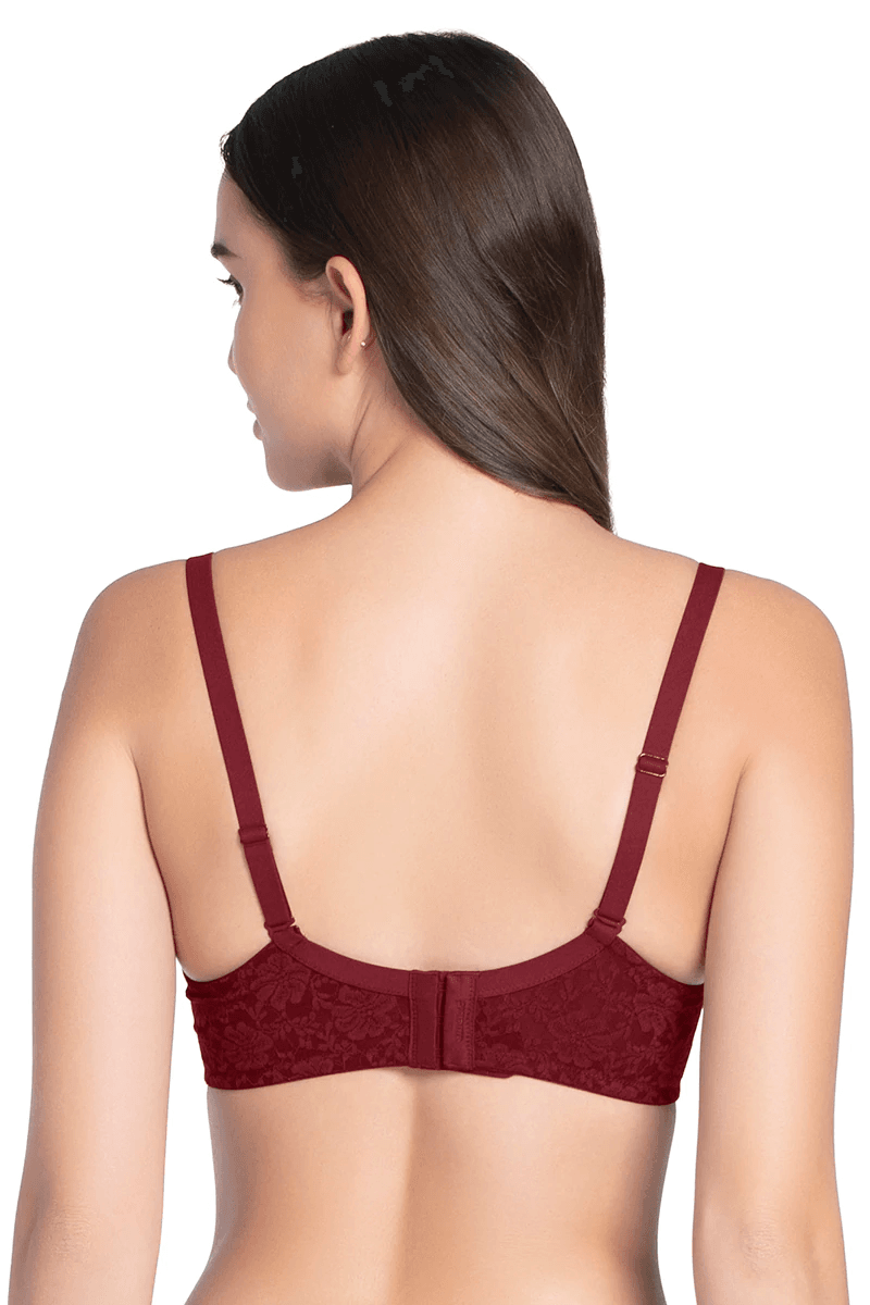 AMANTE - Floral Romance Padded Non - wired Lace Bra (COLOR - BURGUNDY WINE - 01N) - BRA10306 - BEAUTY BRATS