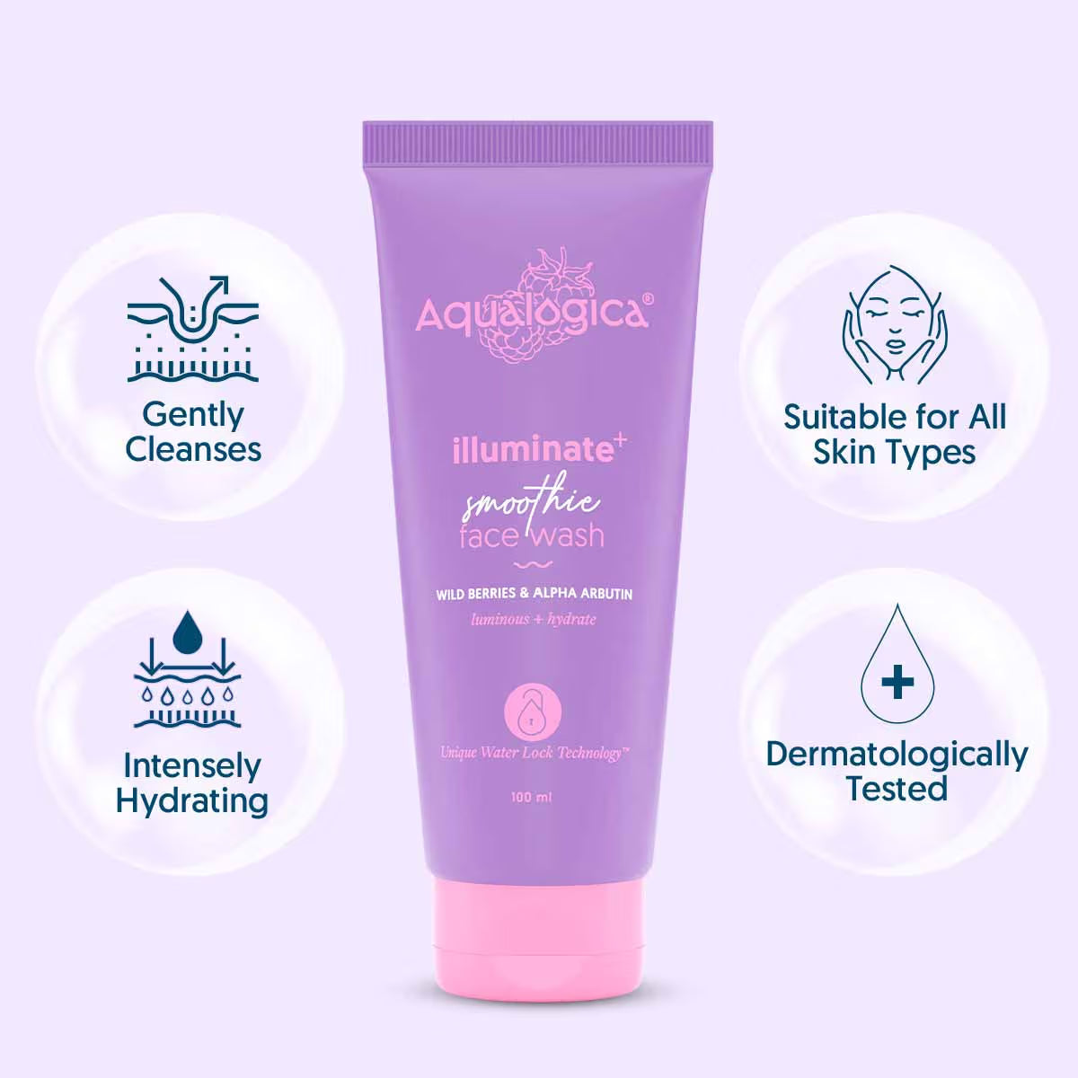 Aqualogica IIIuminate+ Smoothie Face Wash with Wild Berries & Alpha Arbutin (100ml)