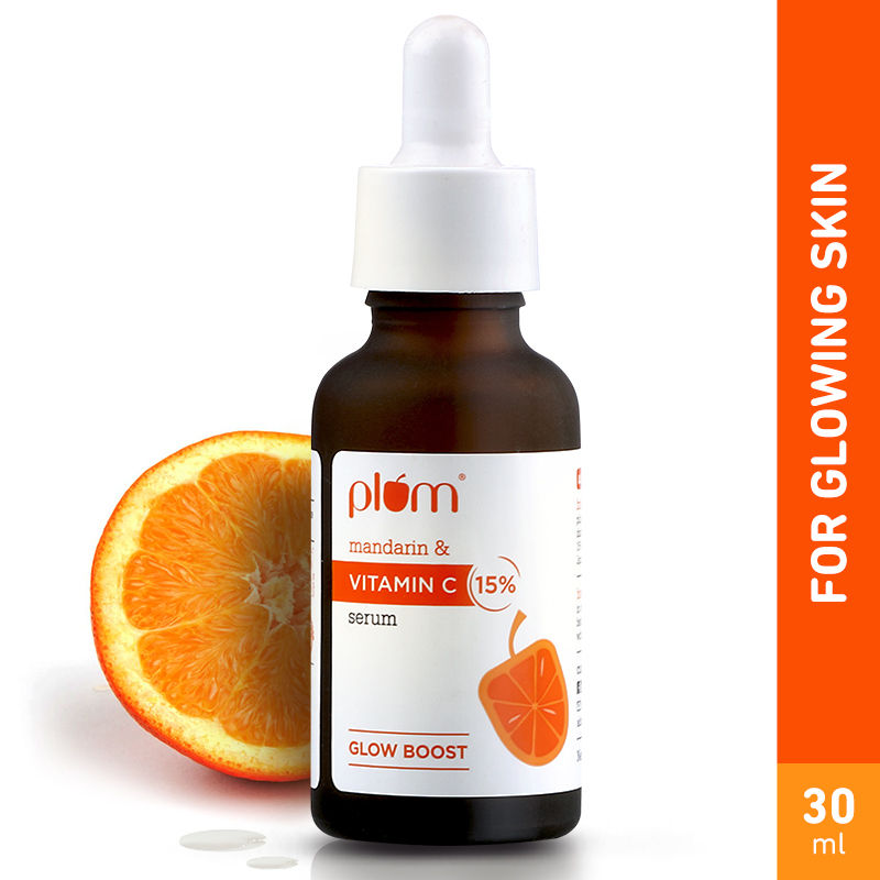 Plum Mandarin & 15% Vitamin C Glow Face Serum Dermat Tested To Fight Dark Spots & Dull Skin (30ml)