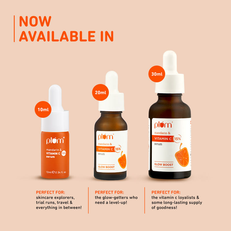 Plum Mandarin & 15% Vitamin C Glow Face Serum Dermat Tested To Fight Dark Spots & Dull Skin (30ml)