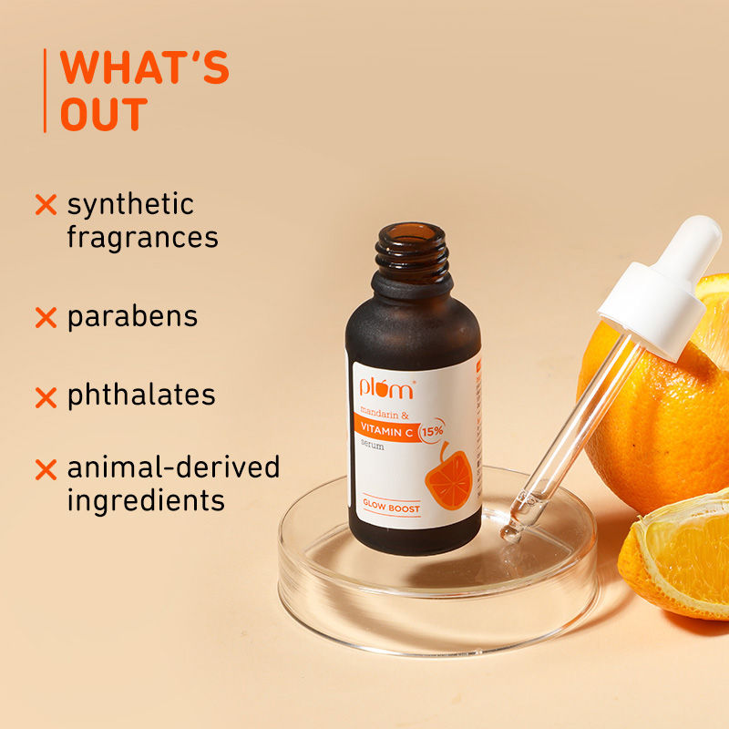 Plum Mandarin & 15% Vitamin C Glow Face Serum Dermat Tested To Fight Dark Spots & Dull Skin (30ml)