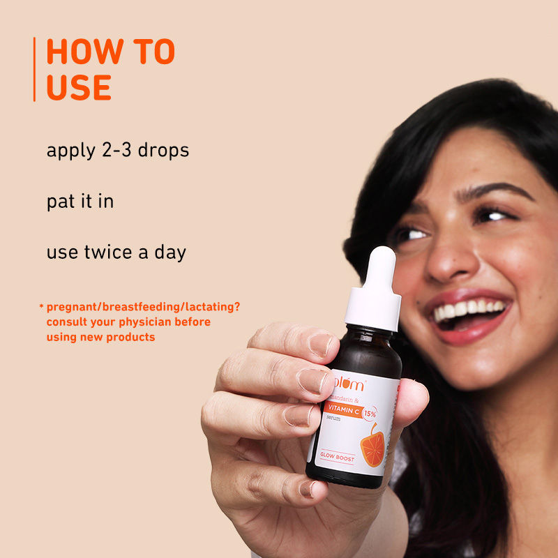 Plum Mandarin & 15% Vitamin C Glow Face Serum Dermat Tested To Fight Dark Spots & Dull Skin (30ml)