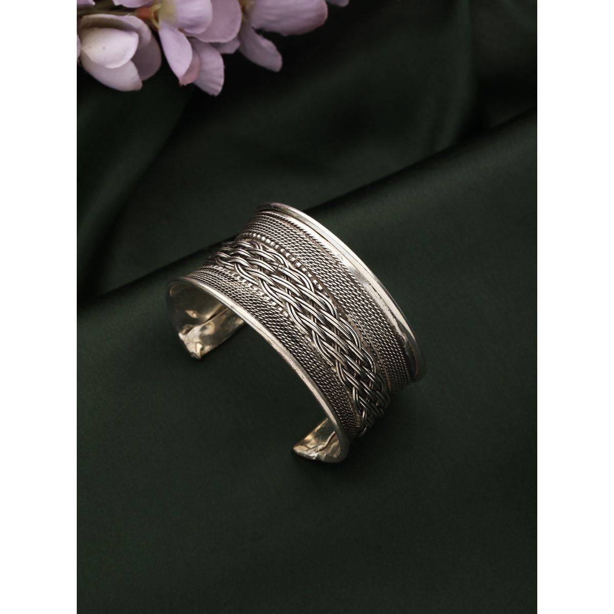 Aatmana Women Silver Plated Oxidised Cuff Bracelet · One Size
