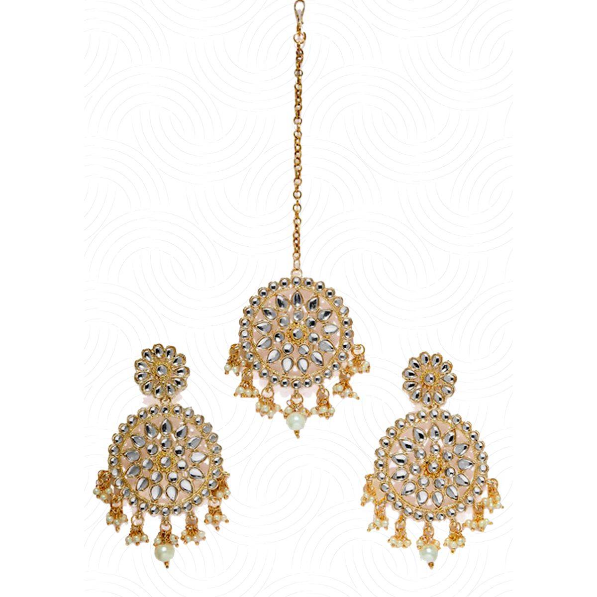 Aatmana Gold Plated Kundan Studded & Pearl Beaded Earring With Manngtikka