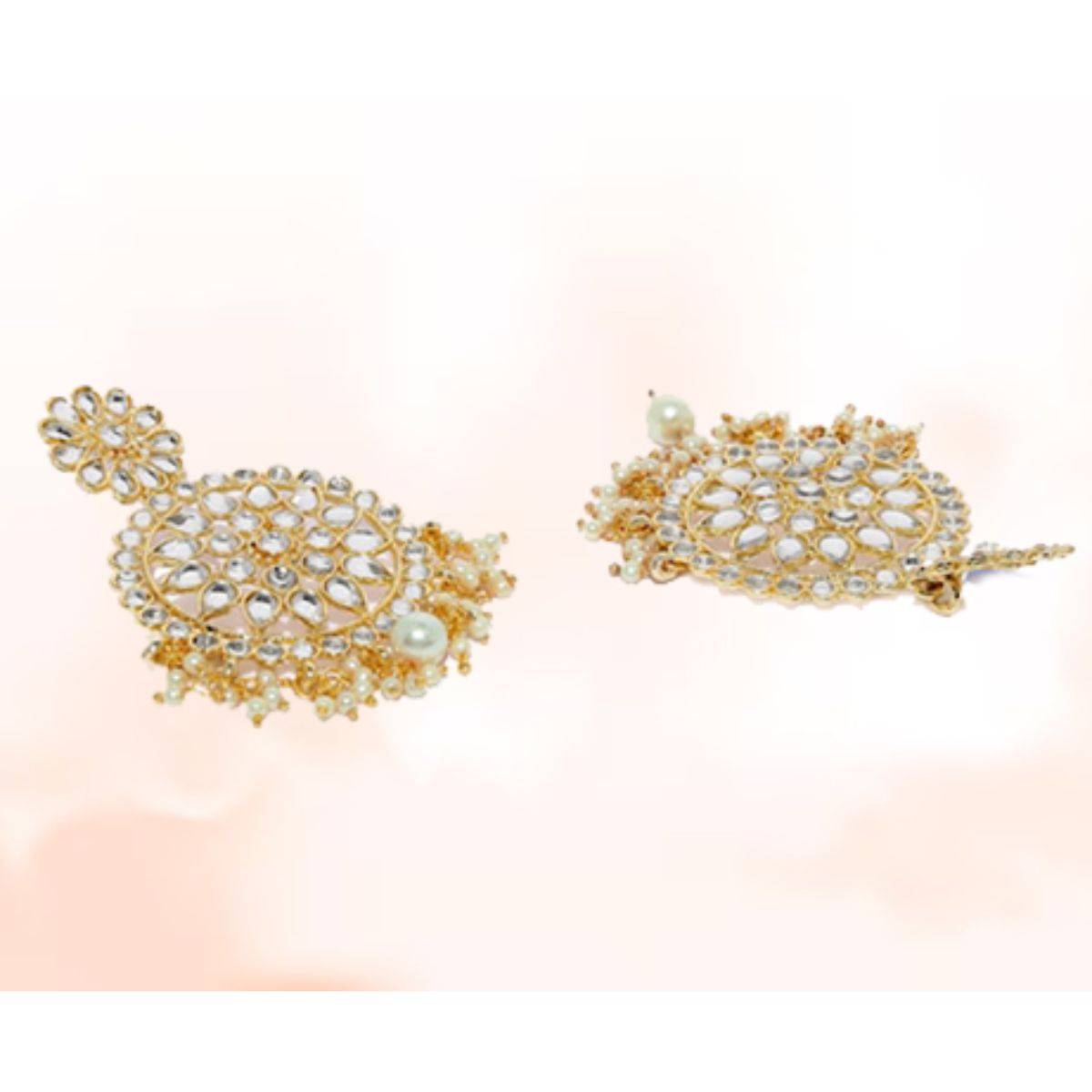 Aatmana Gold Plated Kundan Studded & Pearl Beaded Earring With Manngtikka