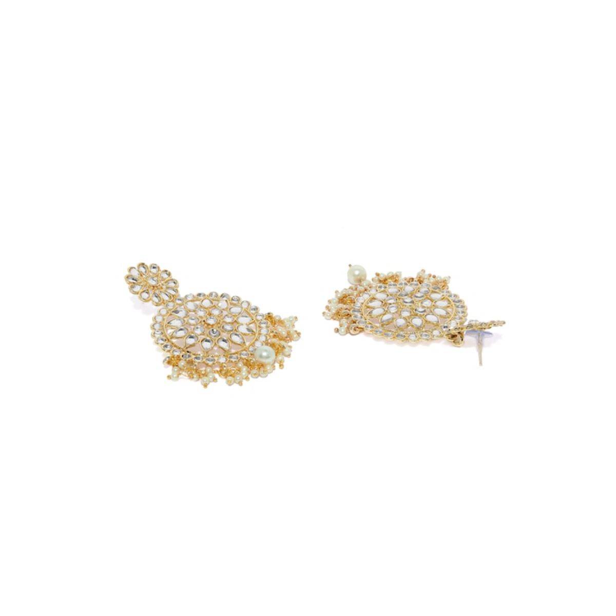Aatmana Gold Plated Kundan Studded & Pearl Beaded Earring With Manngtikka