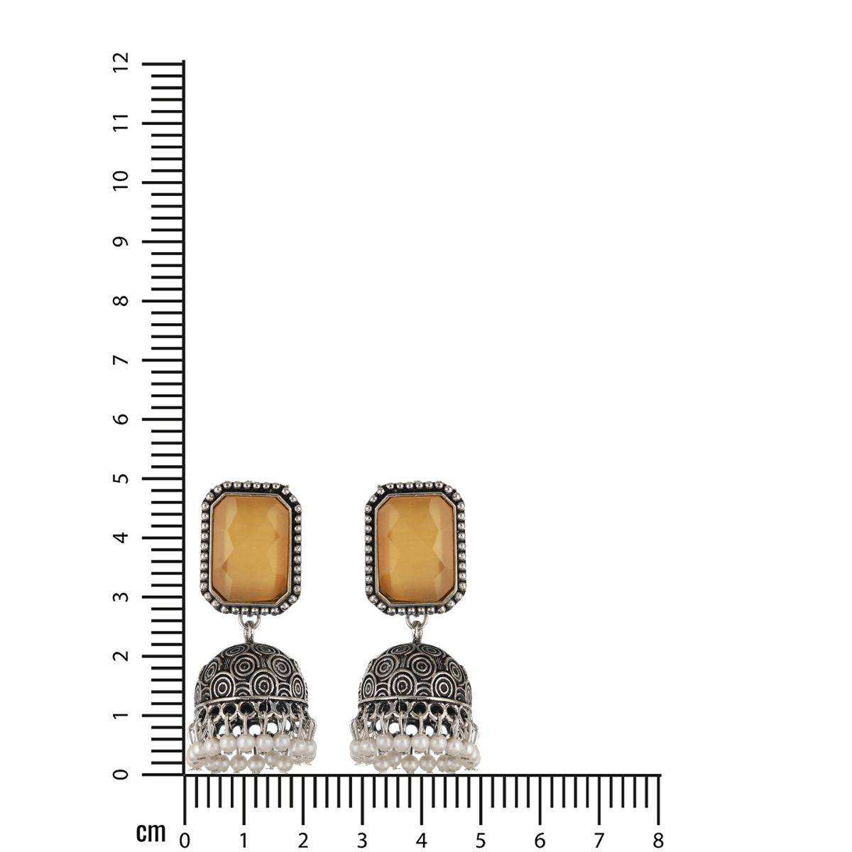 Aatmana Silver Plated Yellow Stone Studded & Beaded Contemporary Jhumkas Earrings
