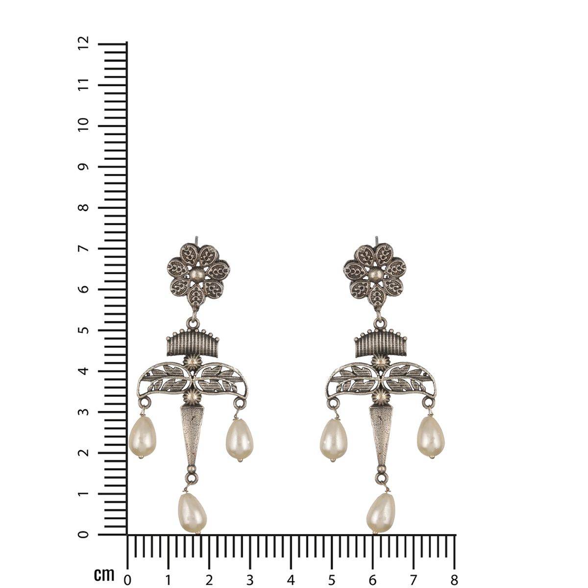 Aatmana Silver Plated Floral Shaped Contemporary Pearl Drop Earrings