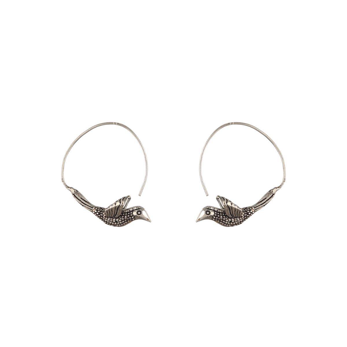 Aatmana Set Of 2 Silver Plated Brid Shaped Hoop & Chandbali Earrings