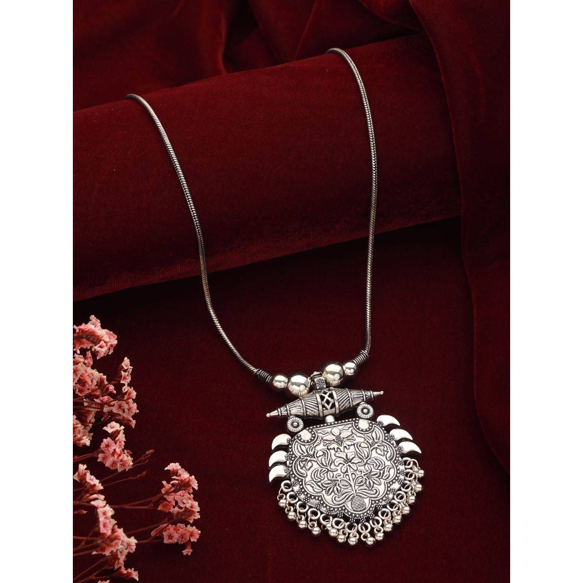 Aatmana Silver Plated Statement Oxidised Necklace · One Size