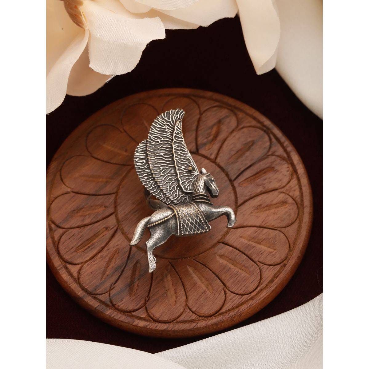 Aatmana Silver Plated Horse Shaped Adjustable Finger Ring · One Size