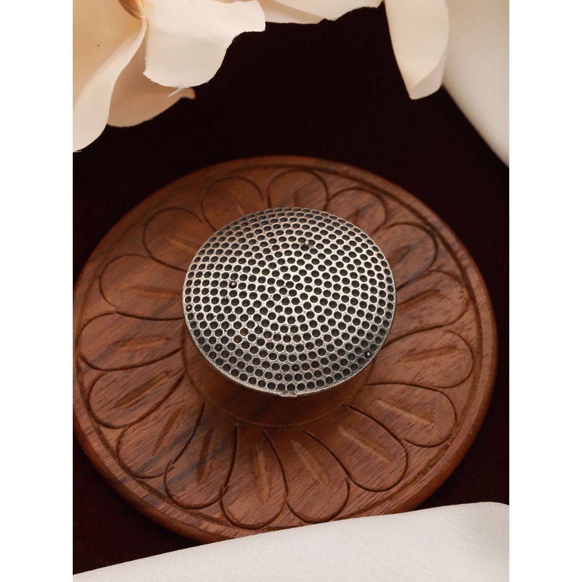 Aatmana Silver Toned Oxidized Round Finger Ring · One Size