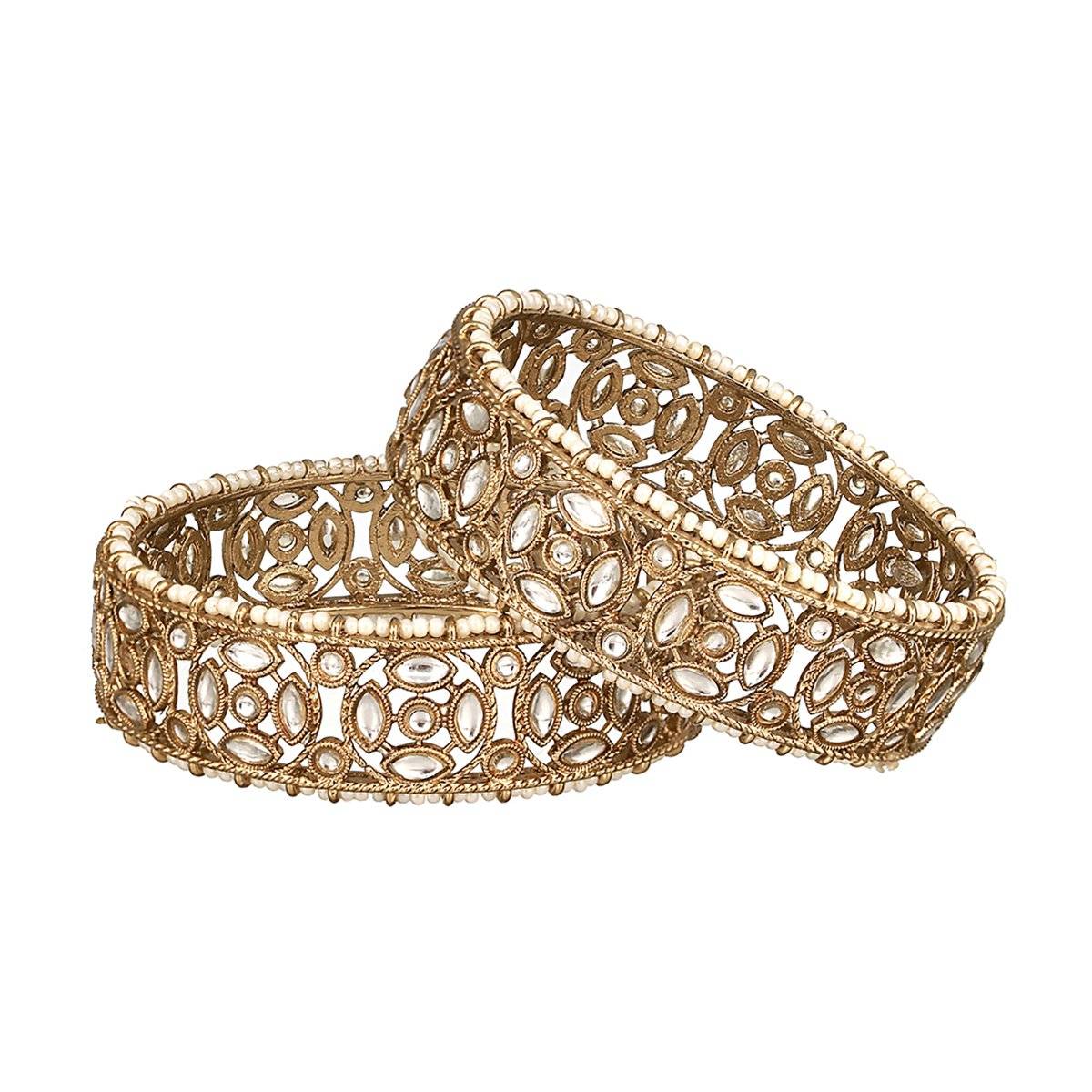 Aatmana 22KT Gold-Plated Pearl Beaded Kundan-Studded Bangles (Set of 2)