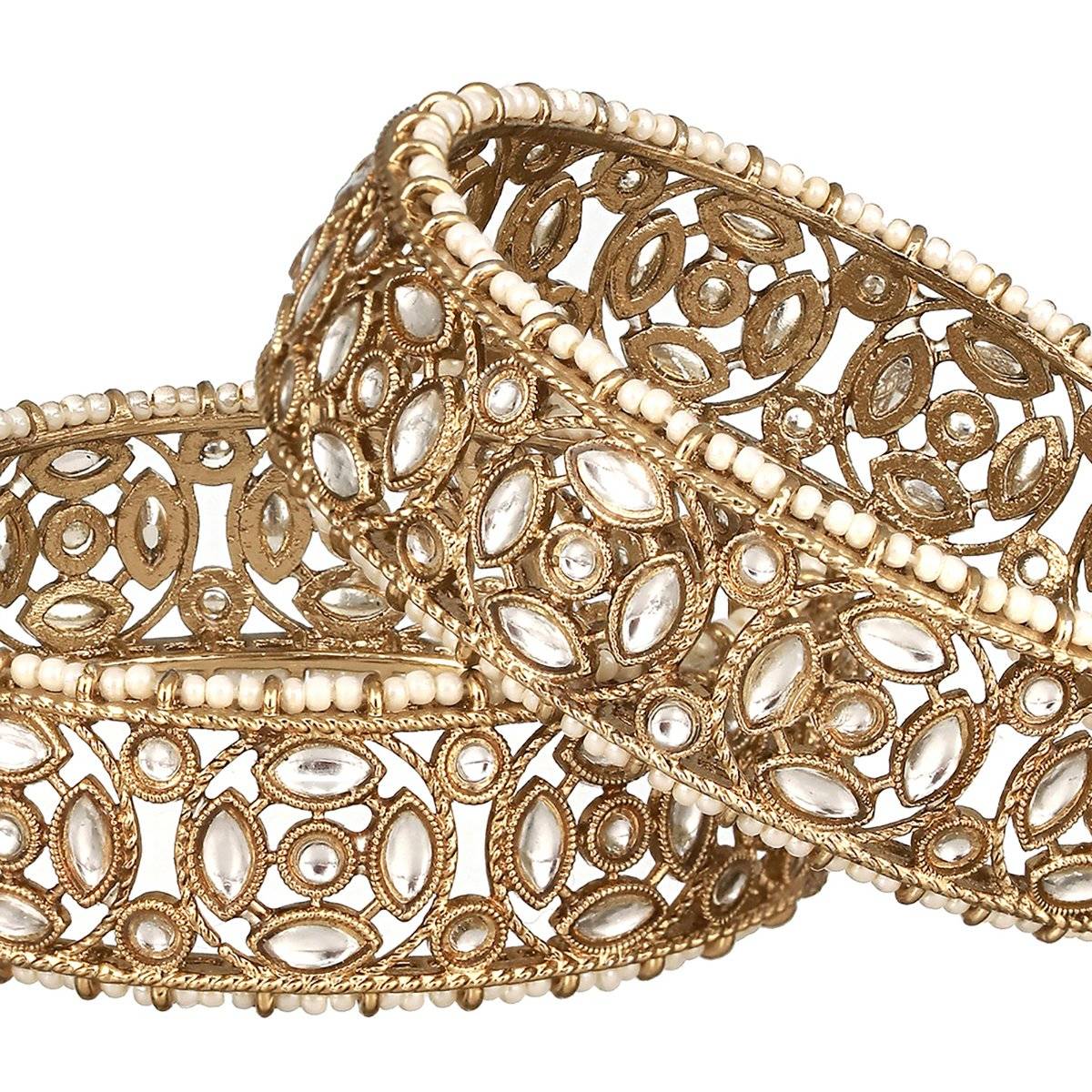 Aatmana 22KT Gold-Plated Pearl Beaded Kundan-Studded Bangles (Set of 2)