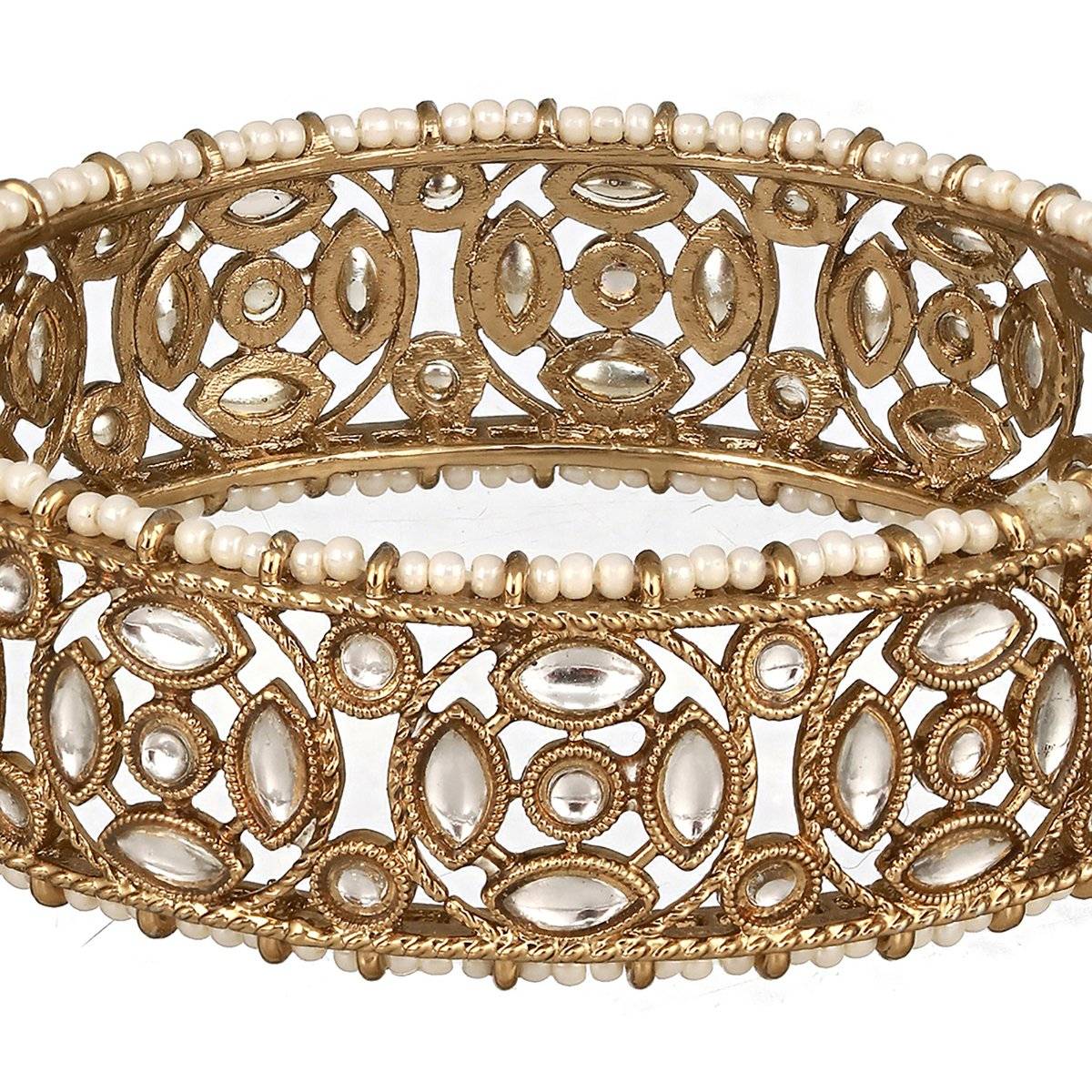 Aatmana 22KT Gold-Plated Pearl Beaded Kundan-Studded Bangles (Set of 2)