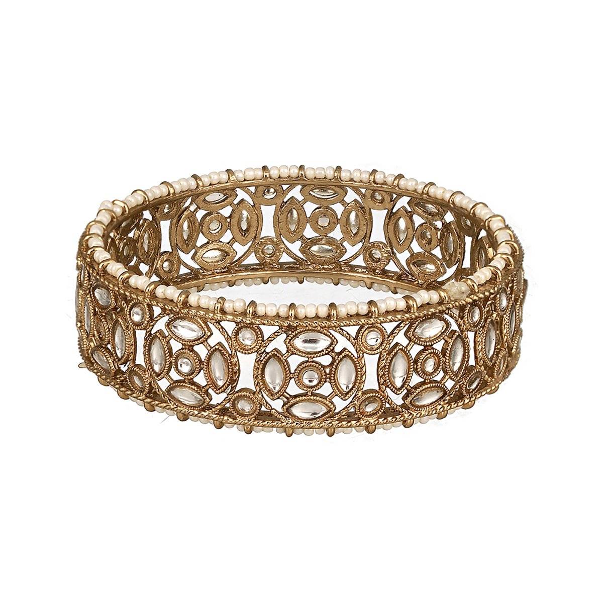 Aatmana 22KT Gold-Plated Pearl Beaded Kundan-Studded Bangles (Set of 2)