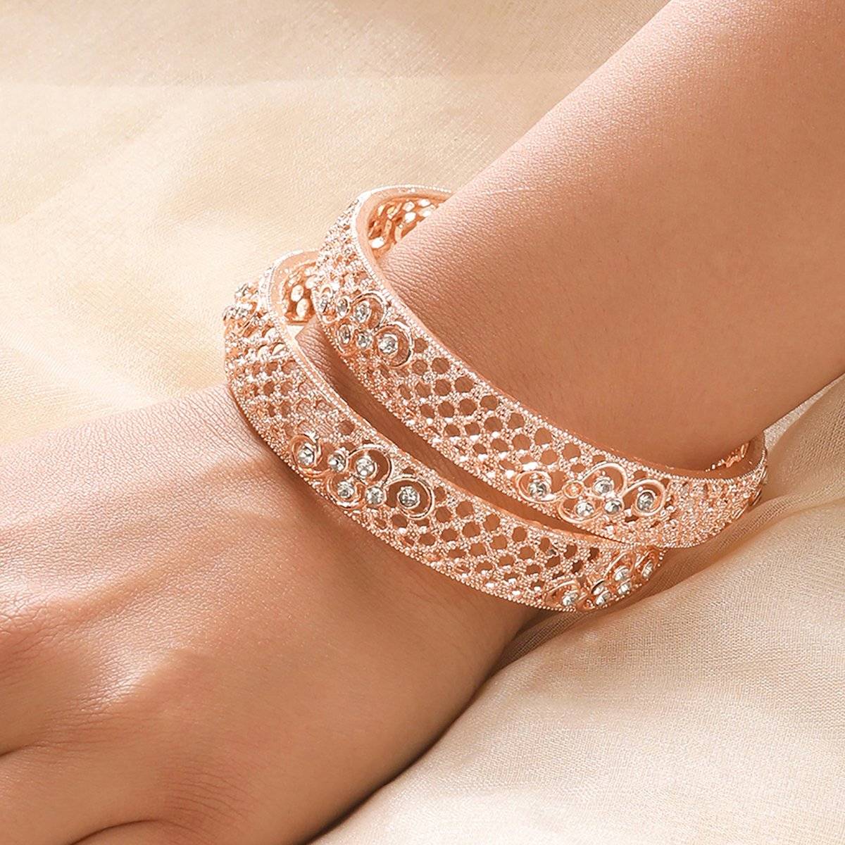 Aatmana Rose Gold-Plated Cubic Zirconia Studded Bangle (2-4)