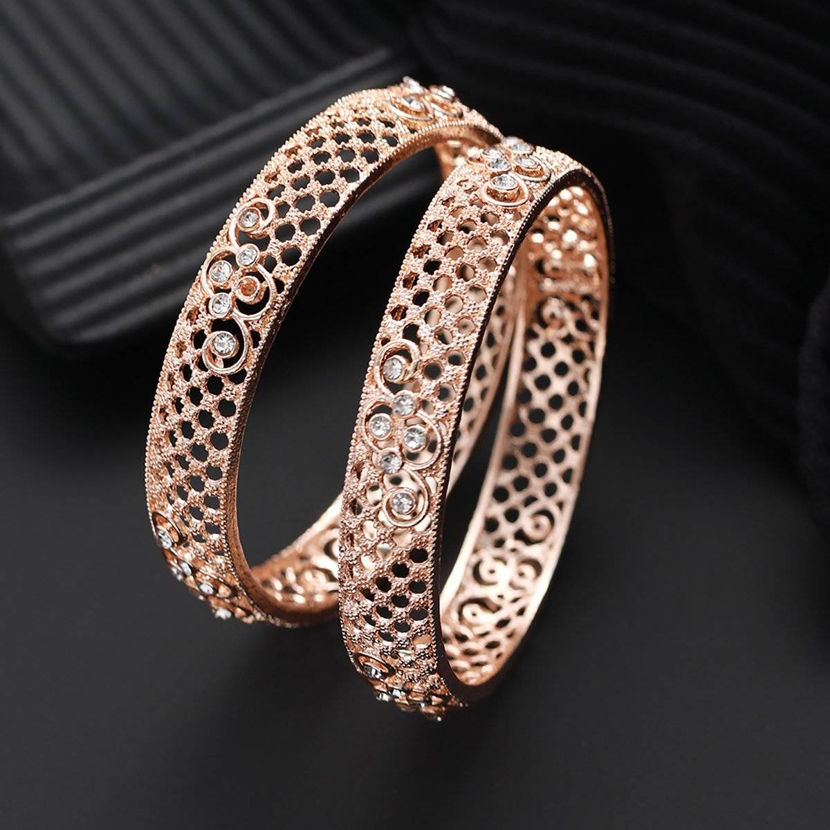 Aatmana Rose Gold-Plated Cubic Zirconia Studded Bangle (2-4)