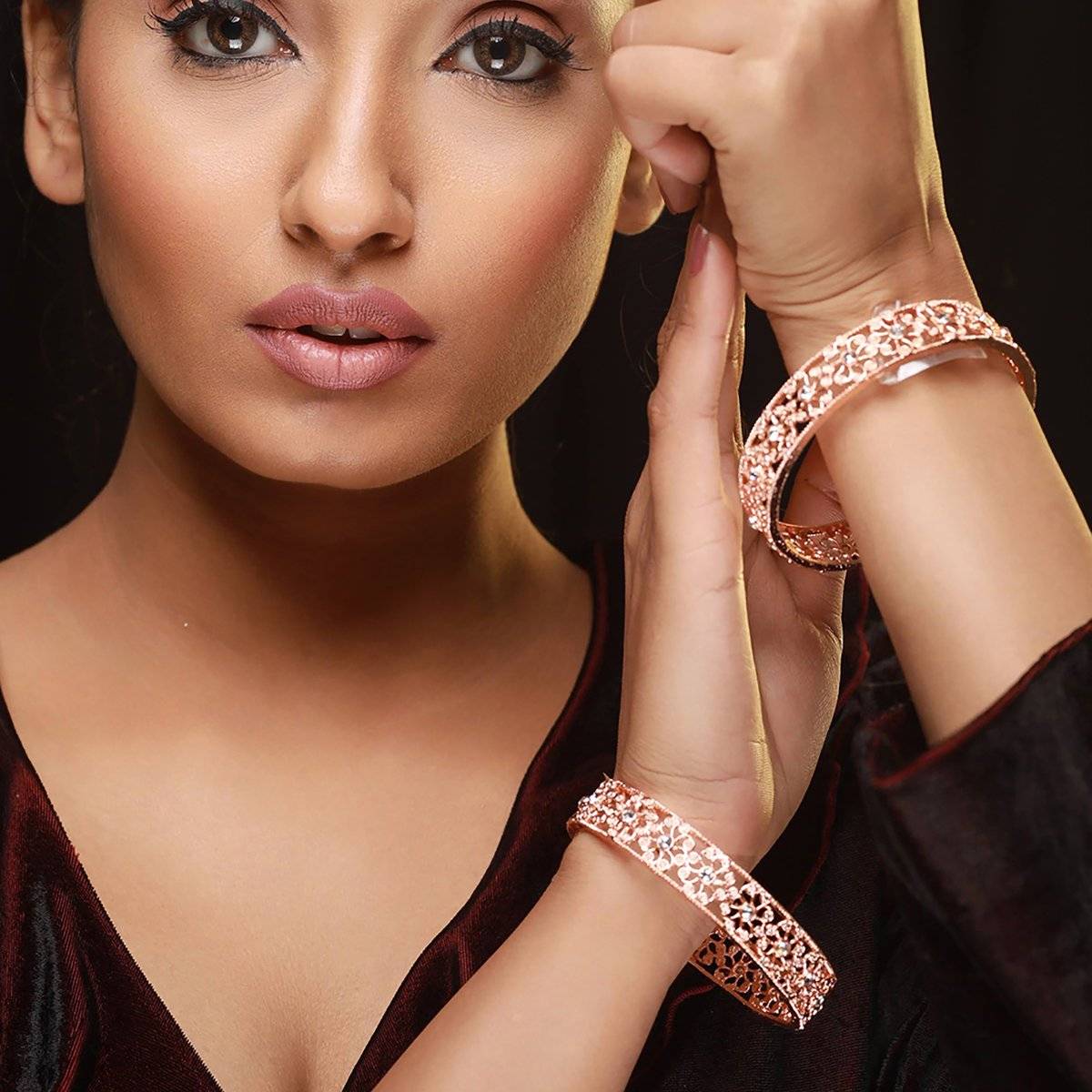 Aatmana Rose Gold-Plated Cubic Zirconia Studded Bangle (2-4)