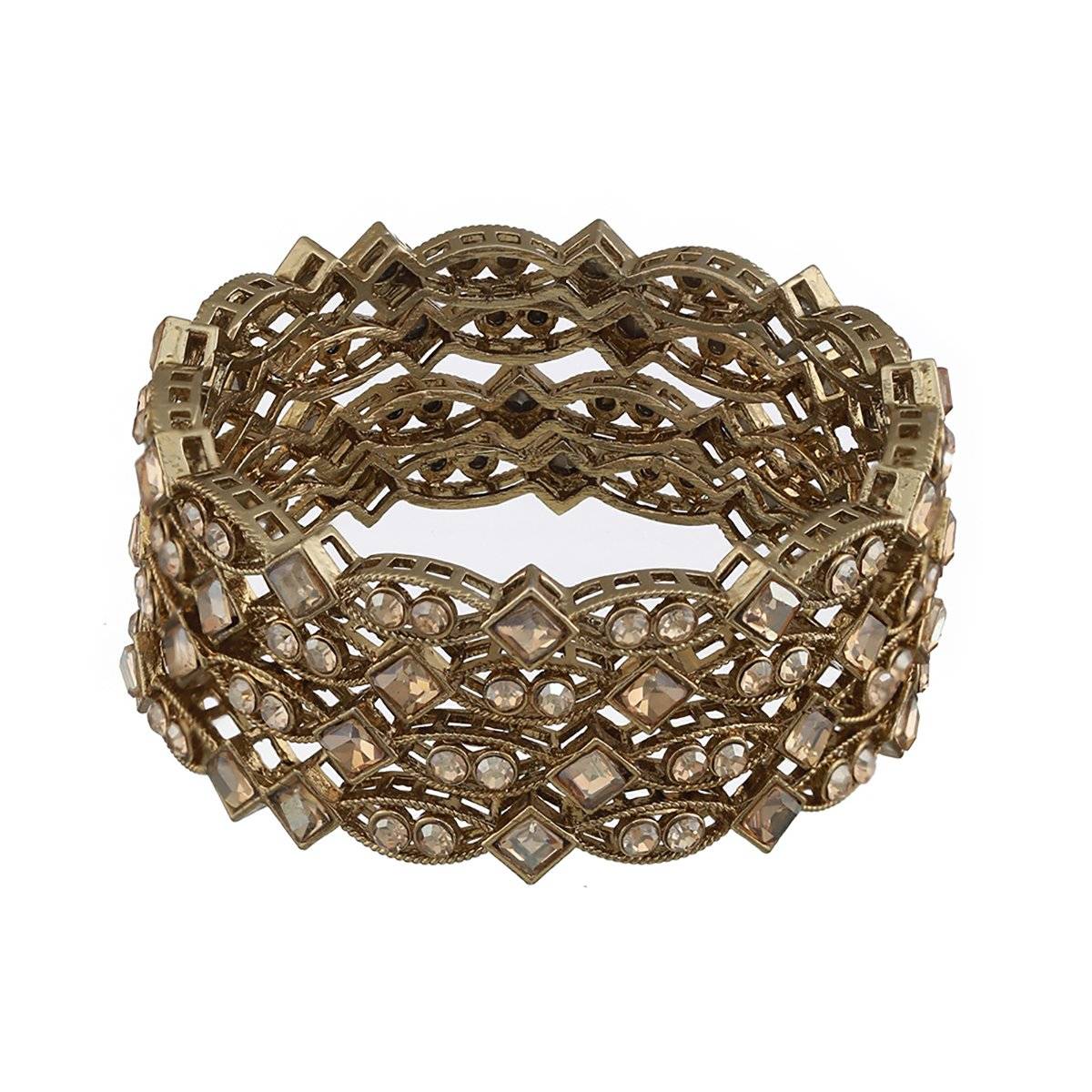Aatmana Gold-Plated Pearl & White Kundan Studded Bangles (Set of 4) (2-4)
