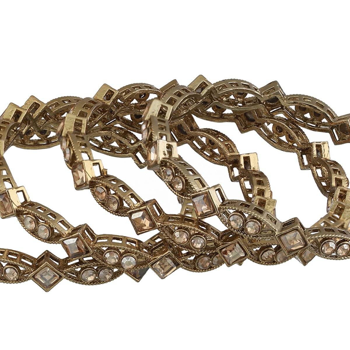 Aatmana Gold-Plated Pearl & White Kundan Studded Bangles (Set of 4) (2-4)