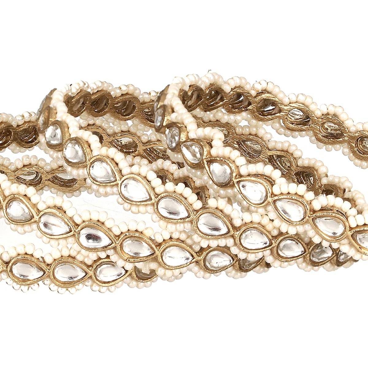 Aatmana 22K Gold-Plated White Kundan-Studded & Pearl Beaded Handcrafted Bangle (Set of 4)