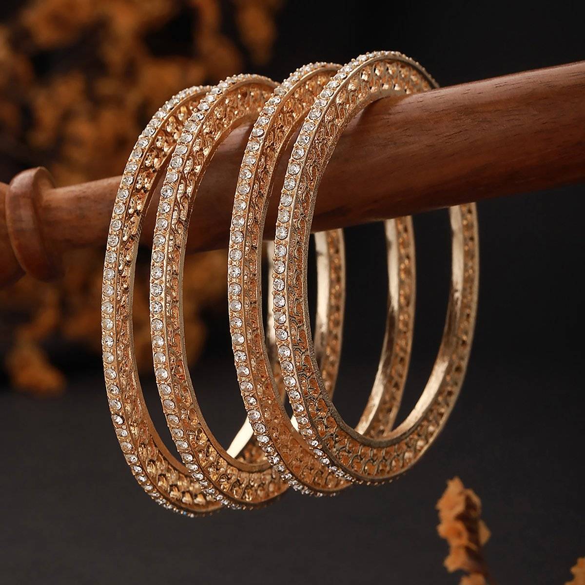 Aatmana 22K Gold-Plated Zircon Studded Handcrafted Bangles (Set of 4)