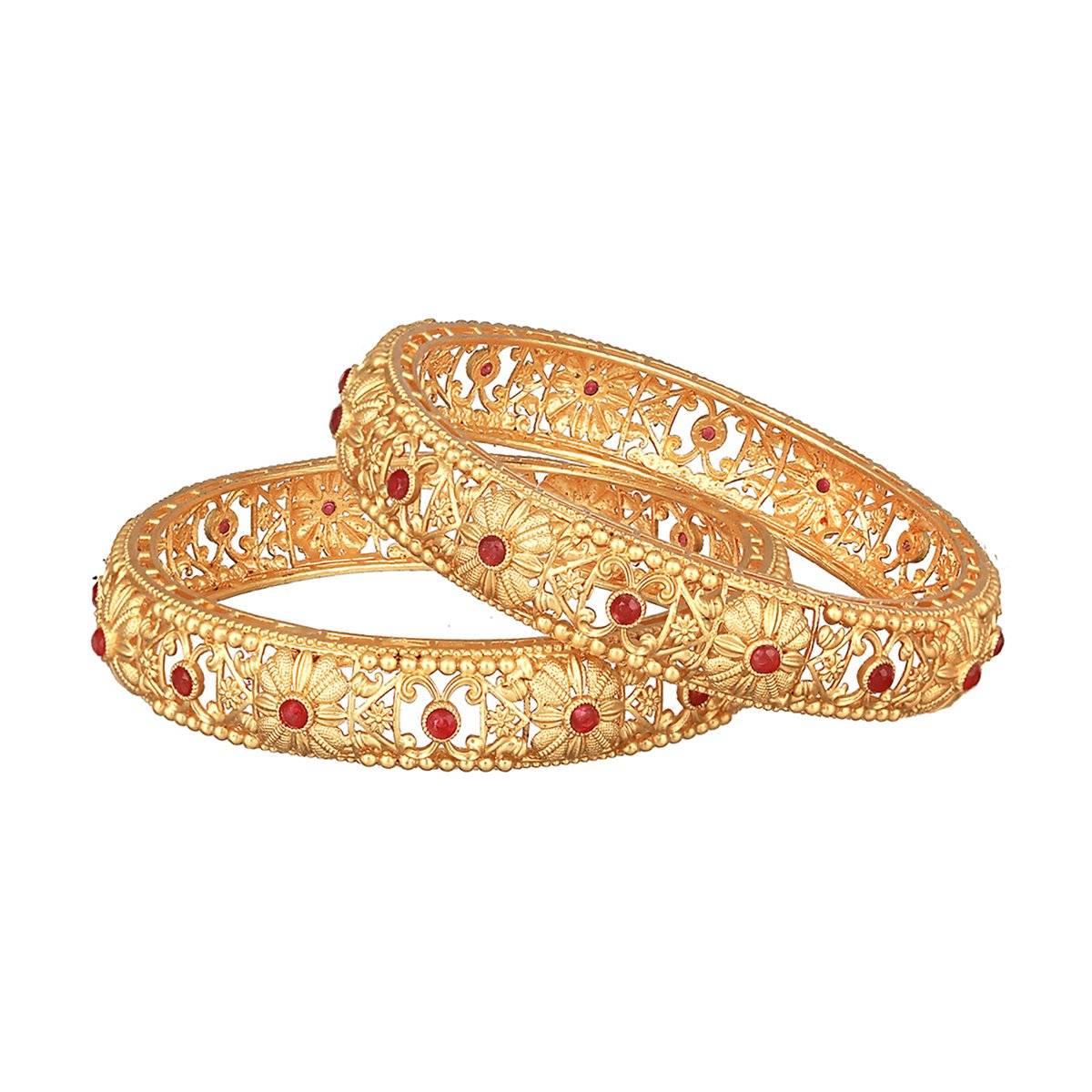 Aatmana Gold-Plated Red Stones-Studded Bangles (Set of 2)
