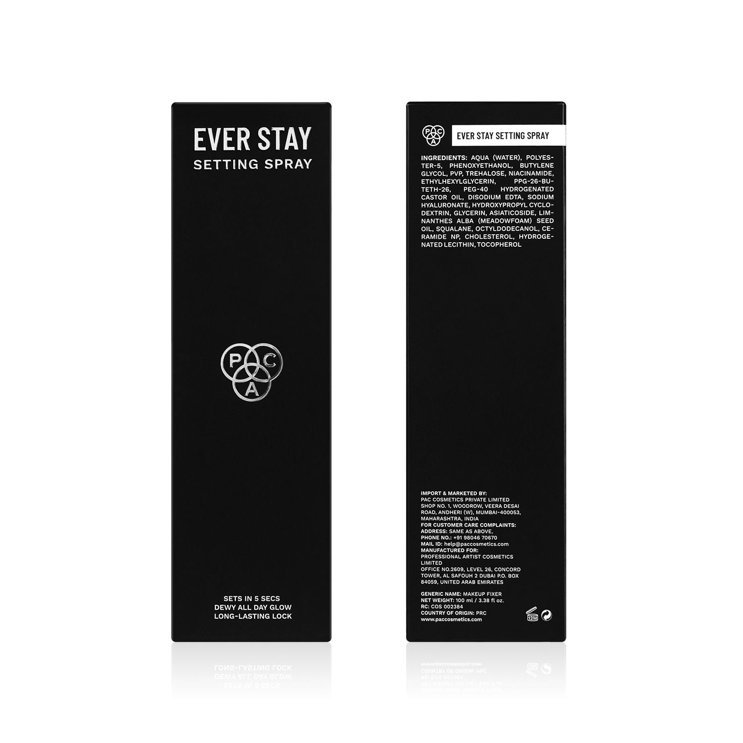 PAC Ever Stay Setting Spray - Dual Film forming Fine Mist, No Gas Makeup Fixer, Long Makeup Hold (100ml)