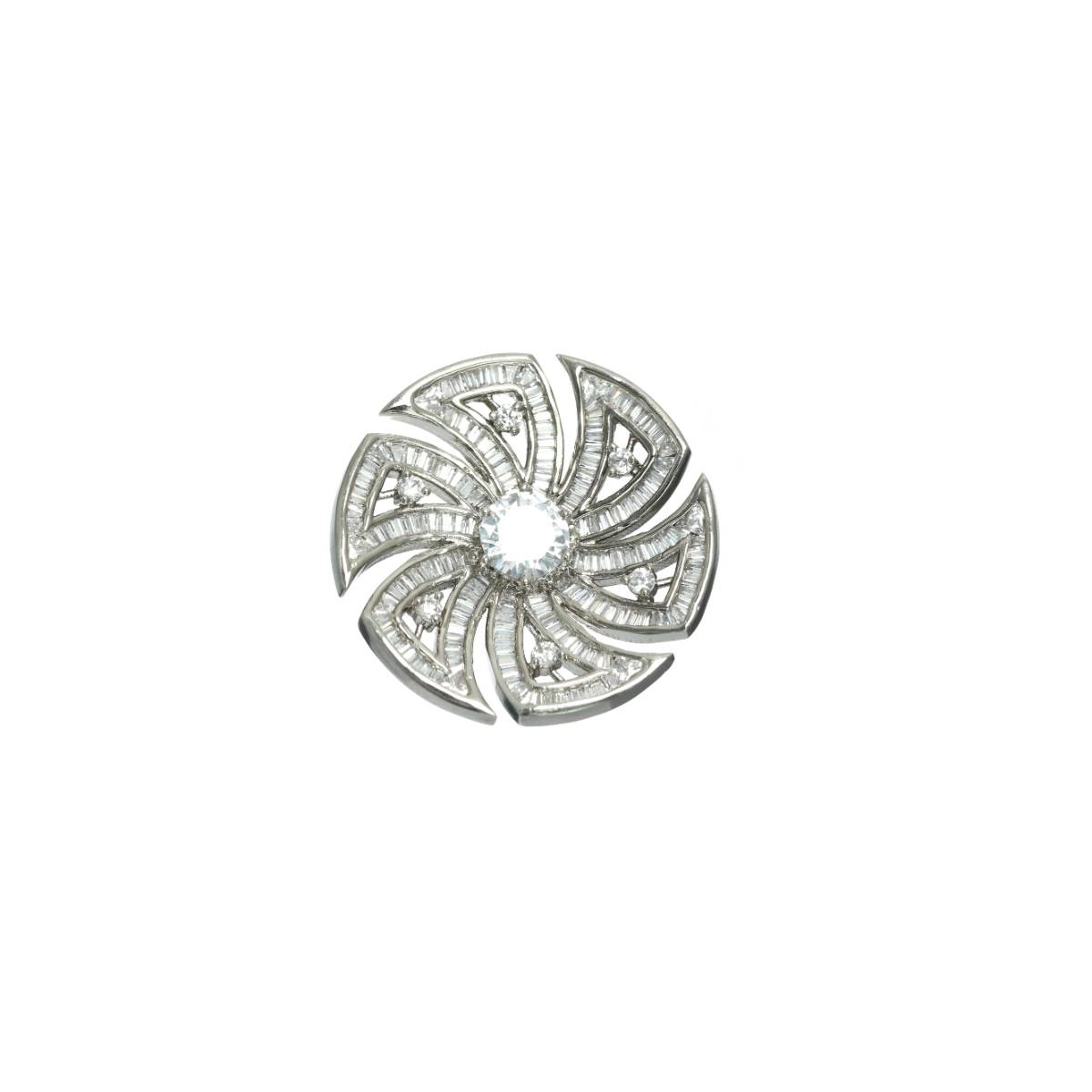 Aatmana White Rhodium Plated AD Studded Floral Adjustable Finger Ring