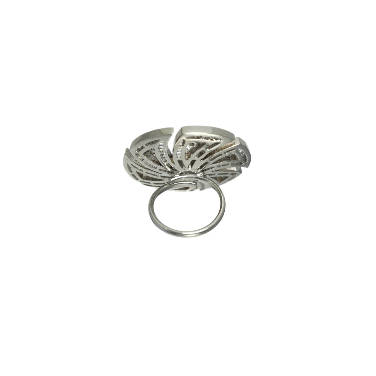 Aatmana White Rhodium Plated AD Studded Floral Adjustable Finger Ring