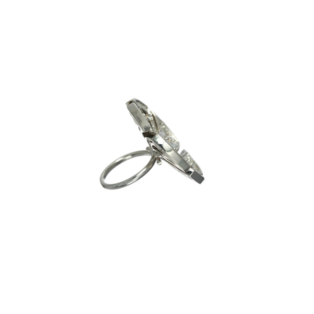 Aatmana White Rhodium Plated AD Studded Floral Adjustable Finger Ring