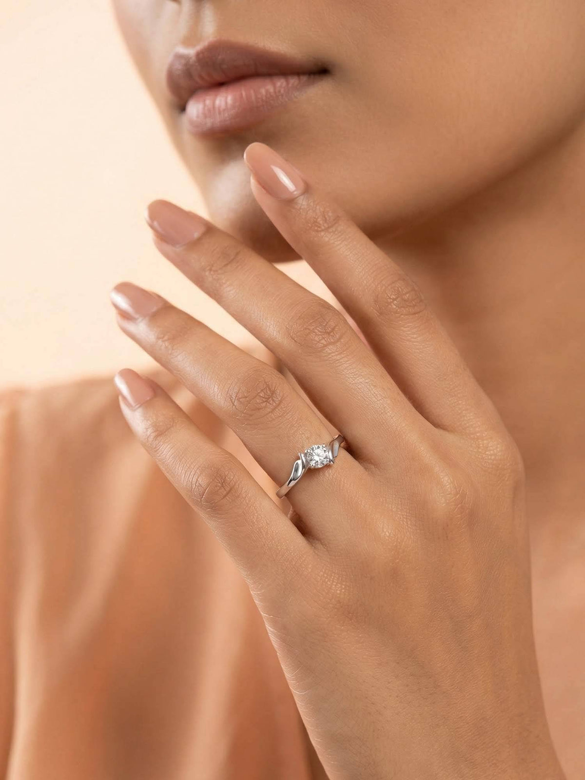 925 SILLER 925 Pure Silver Solitaire Rhodium Plated Zircon Ring (7)