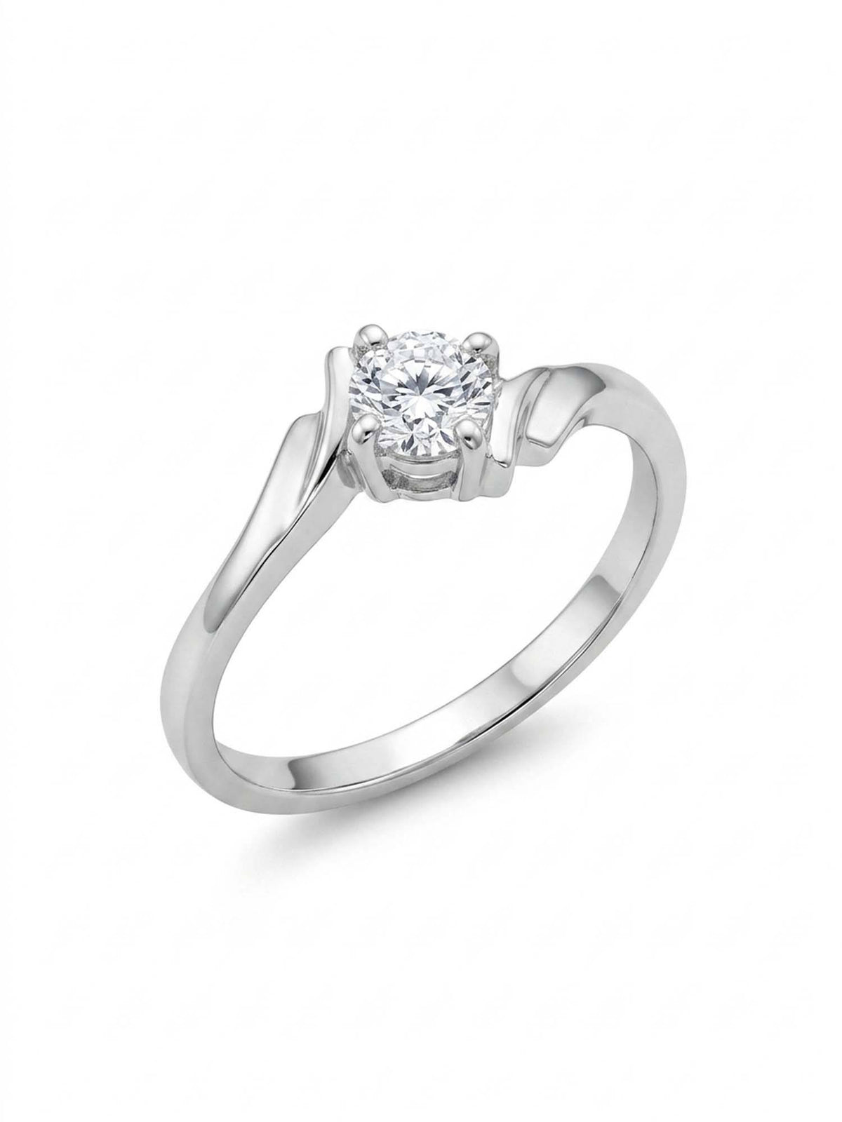 925 SILLER 925 Pure Silver Solitaire Rhodium Plated Zircon Ring (7)