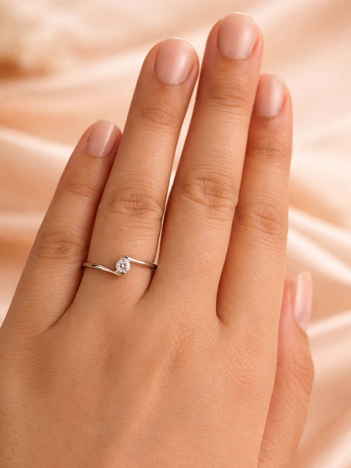 925 SILLER 925 Pure Silver Solitaire Rhodium Plated Zircon Ring (7)