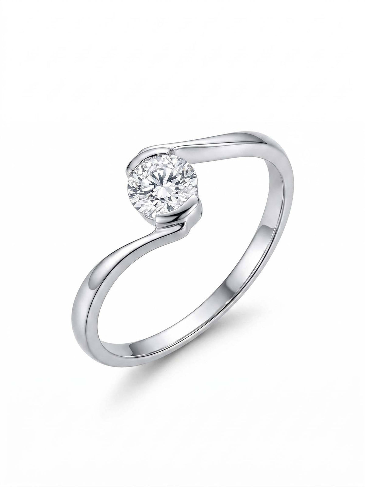 925 SILLER 925 Pure Silver Solitaire Rhodium Plated Zircon Ring (7)