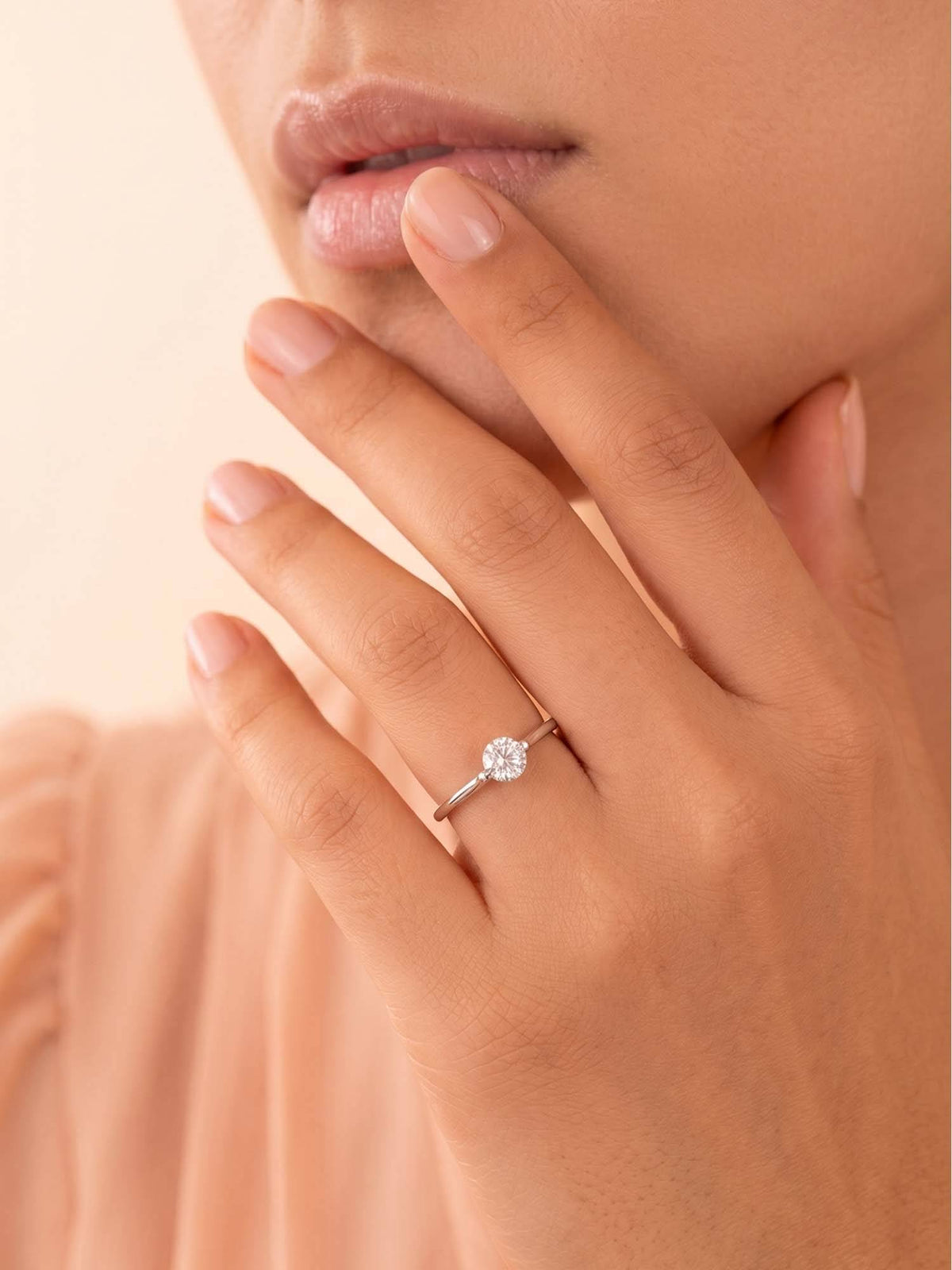 925 SILLER 925 Pure Silver Solitaire Rhodium Plated Zircon Ring (7)