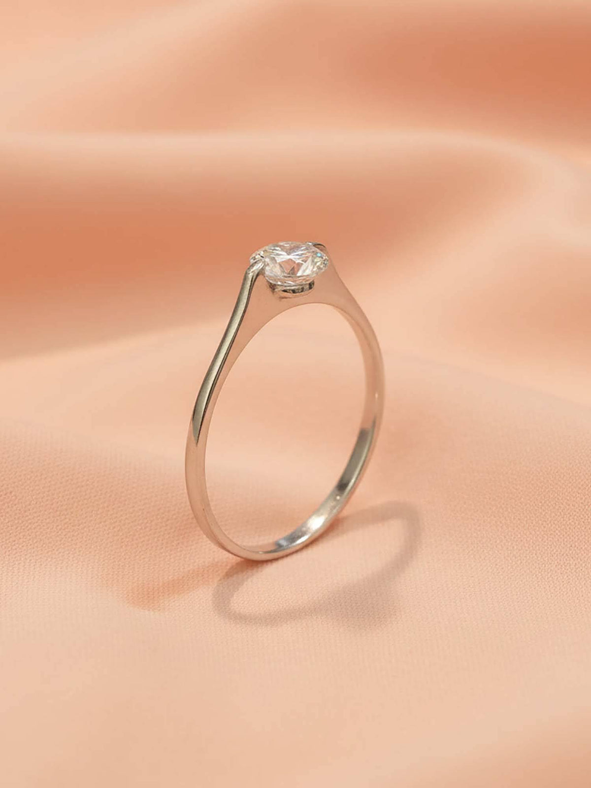 925 SILLER 925 Pure Silver Solitaire Rhodium Plated Zircon Ring (7)