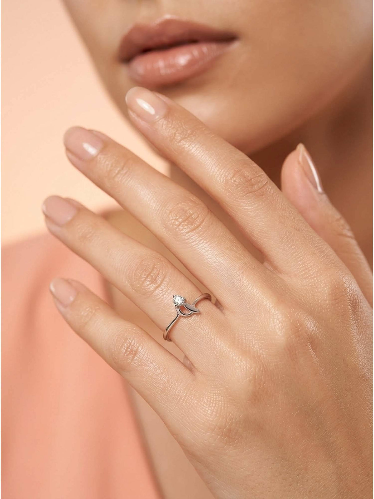 925 SILLER 925 Pure Silver Solitaire Rhodium Plated Zircon Ring (7)