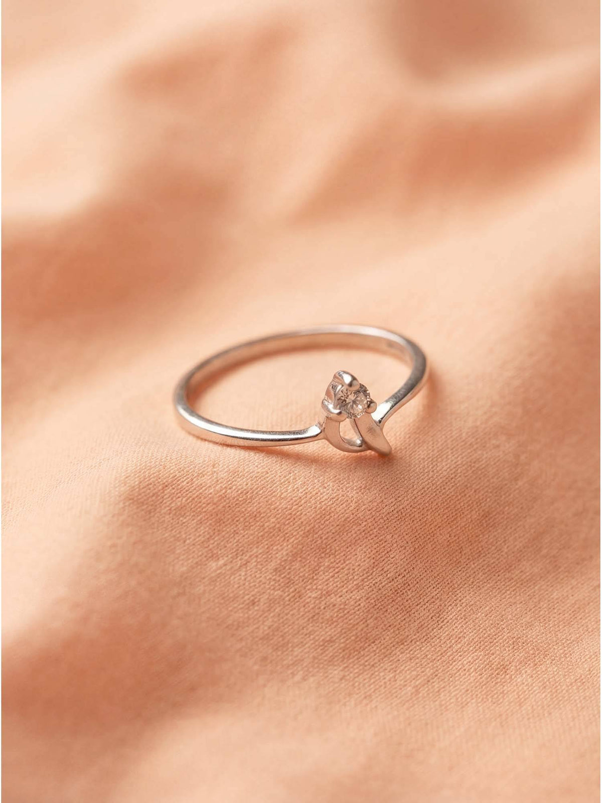 925 SILLER 925 Pure Silver Solitaire Rhodium Plated Zircon Ring (7)