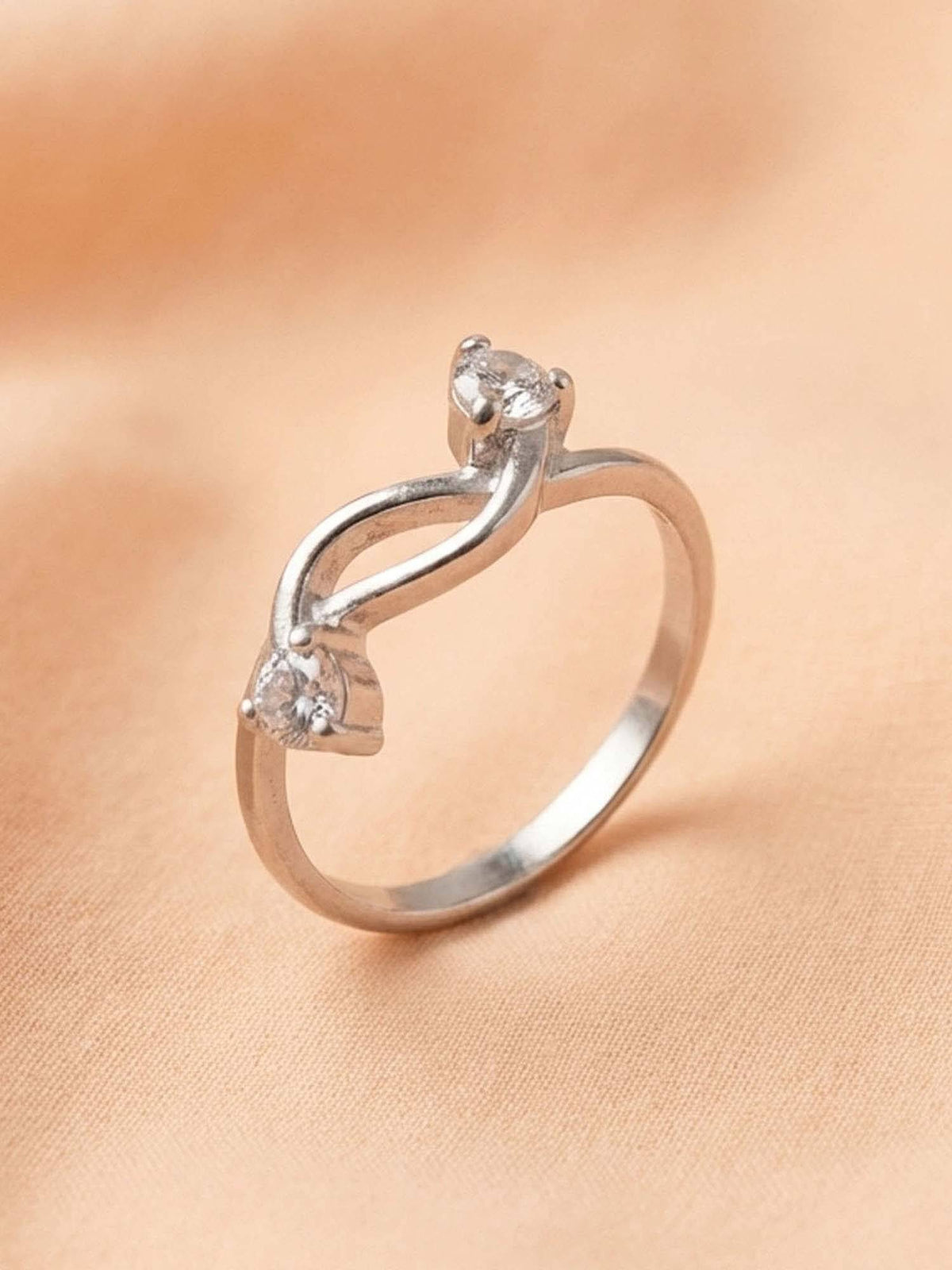 925 SILLER 925 Pure Silver Solitaire Rhodium Plated Zircon Ring (7)