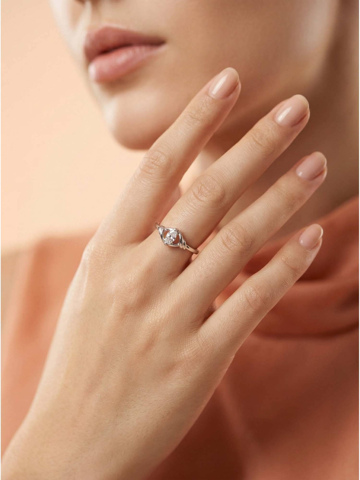 925 SILLER 925 Pure Silver Solitaire Rhodium Plated Zircon Ring (7)