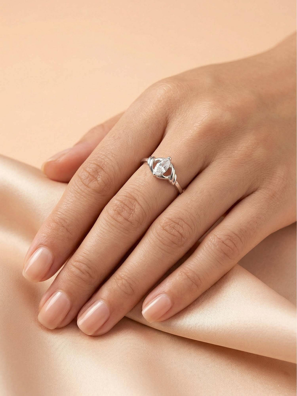 925 SILLER 925 Pure Silver Solitaire Rhodium Plated Zircon Ring (7)
