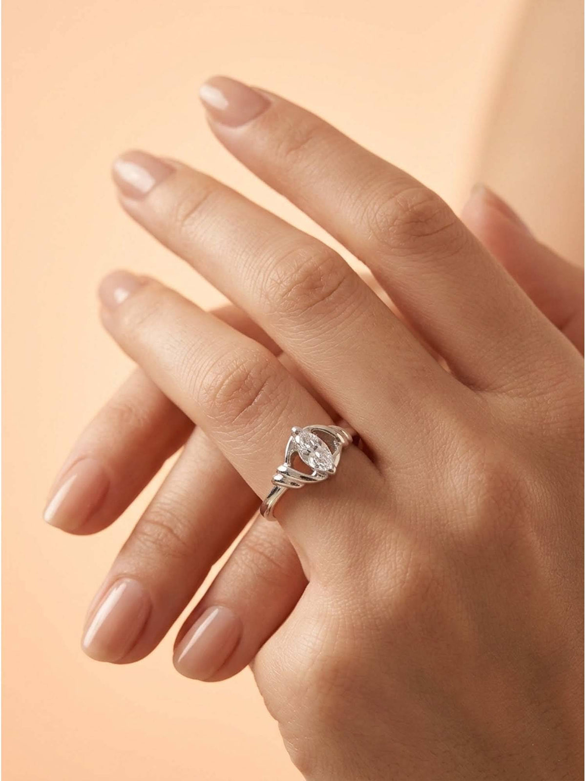 925 SILLER 925 Pure Silver Solitaire Rhodium Plated Zircon Ring (7)
