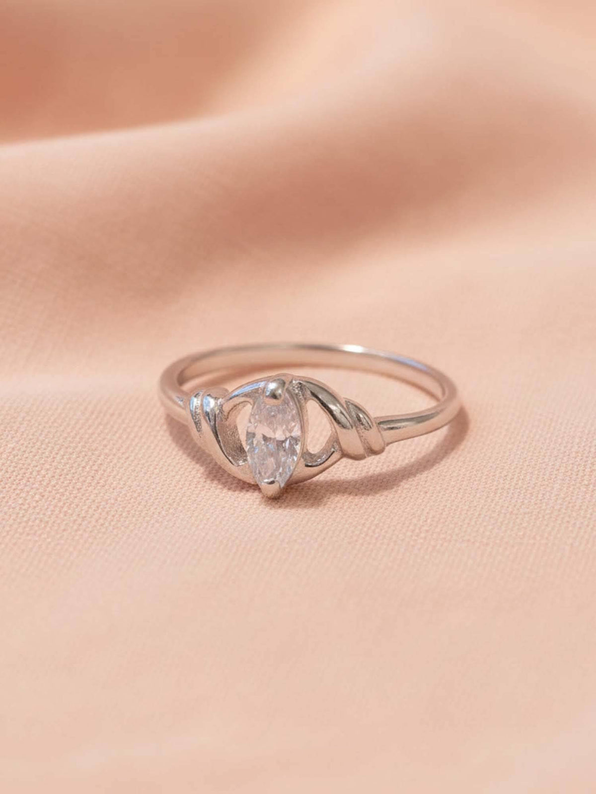 925 SILLER 925 Pure Silver Solitaire Rhodium Plated Zircon Ring (7)