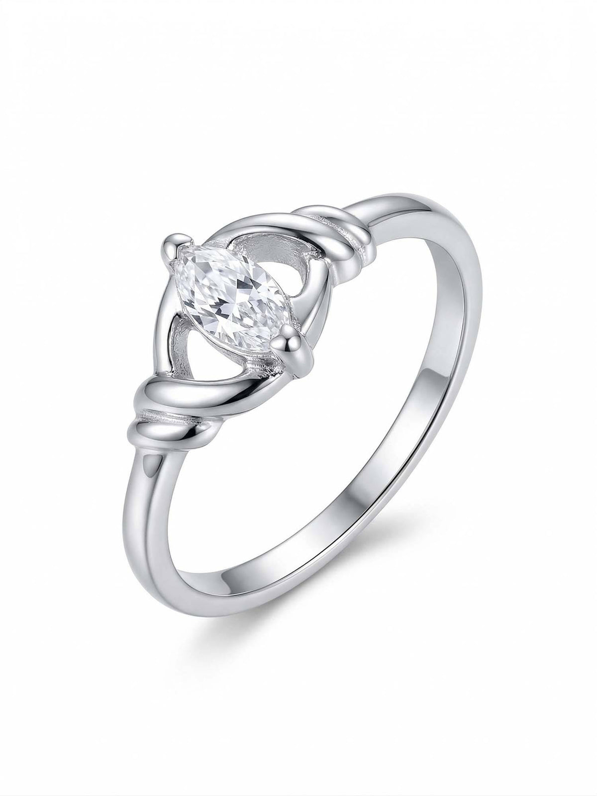 925 SILLER 925 Pure Silver Solitaire Rhodium Plated Zircon Ring (7)