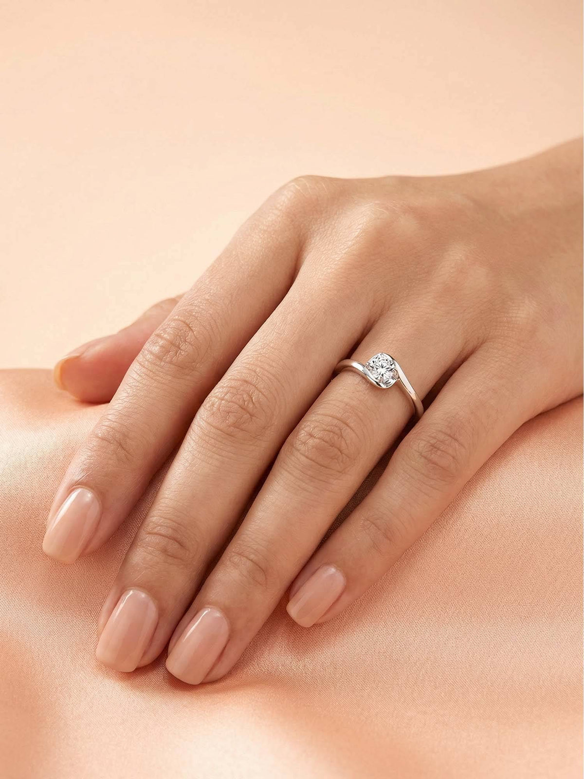 925 SILLER 925 Pure Silver Solitaire Rhodium Plated Zircon Ring (7)