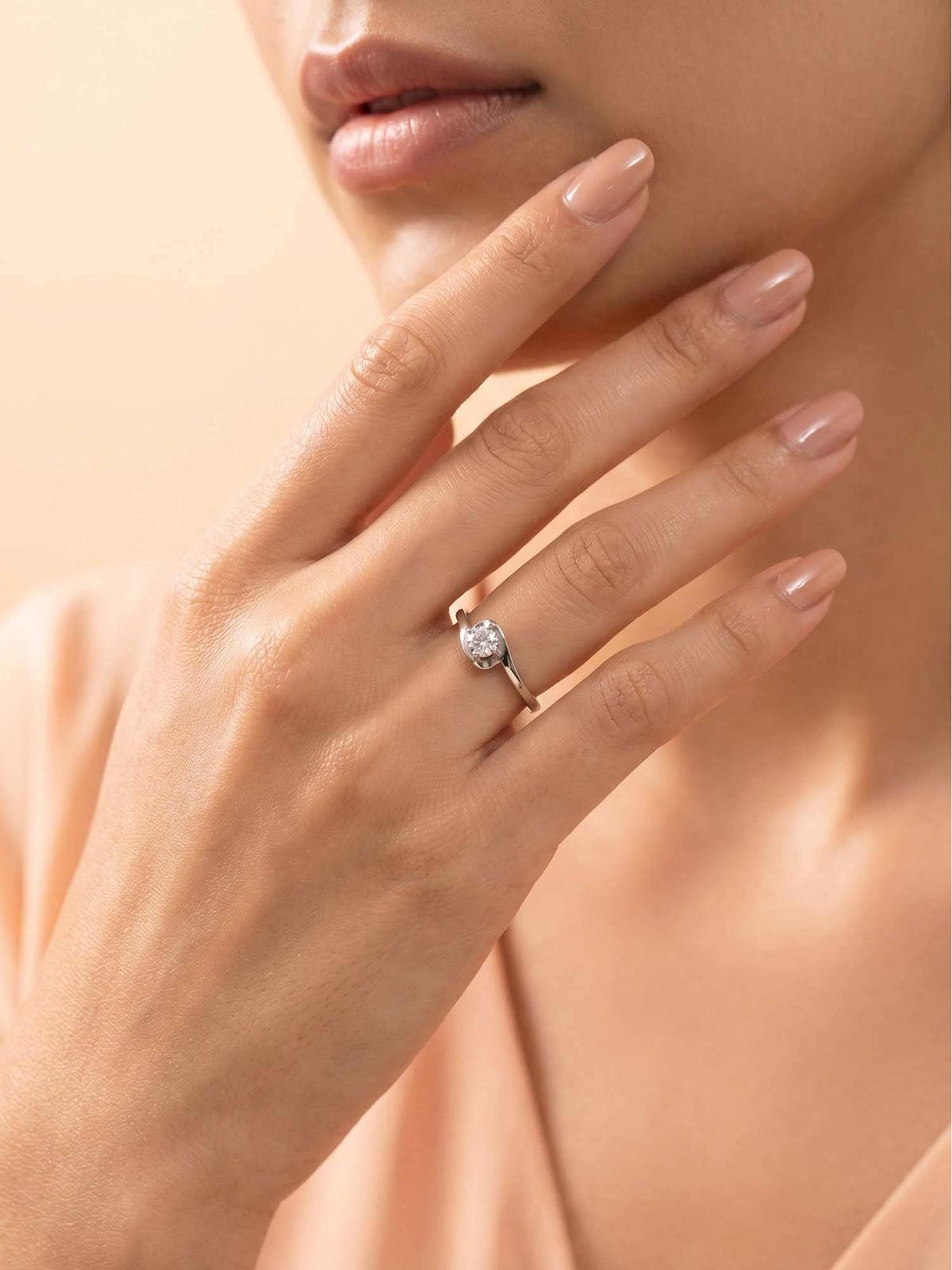 925 SILLER 925 Pure Silver Solitaire Rhodium Plated Zircon Ring (7)