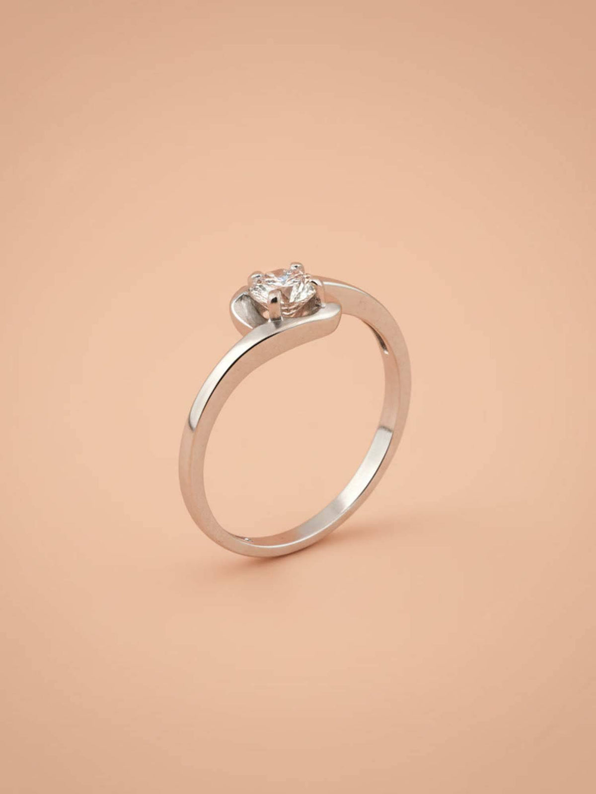 925 SILLER 925 Pure Silver Solitaire Rhodium Plated Zircon Ring (7)